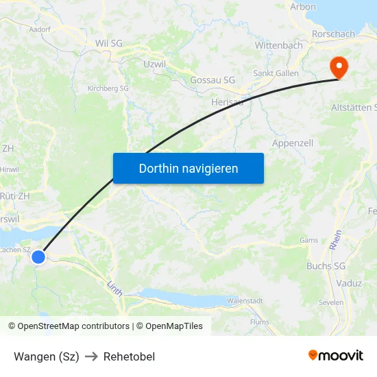 Wangen (Sz) to Rehetobel map
