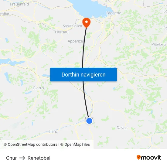 Chur to Rehetobel map