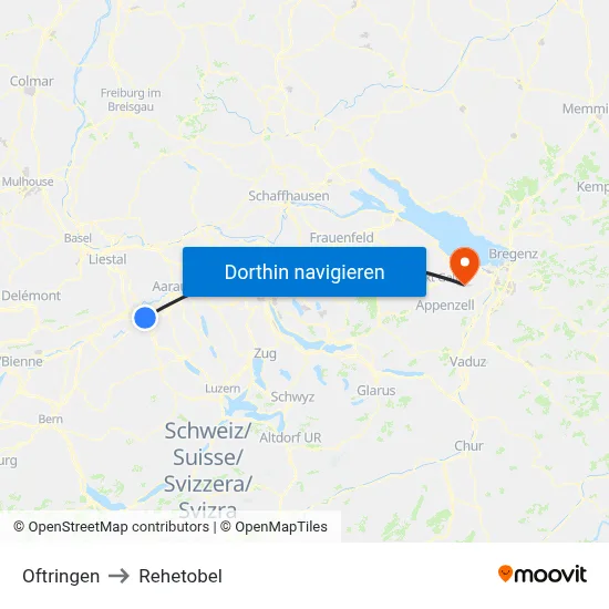 Oftringen to Rehetobel map