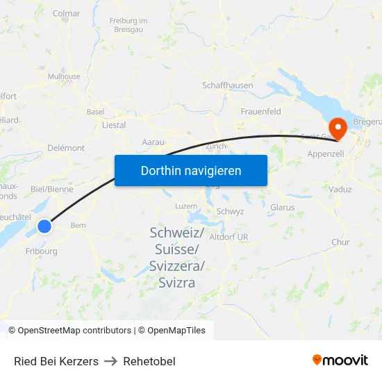 Ried Bei Kerzers to Rehetobel map