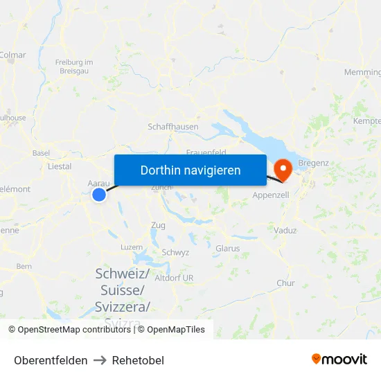 Oberentfelden to Rehetobel map