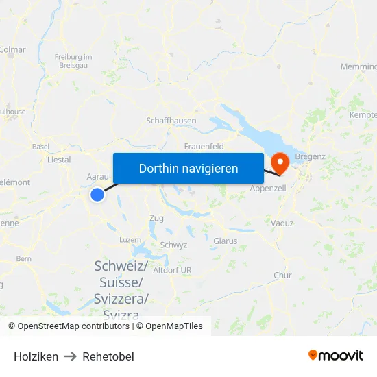 Holziken to Rehetobel map