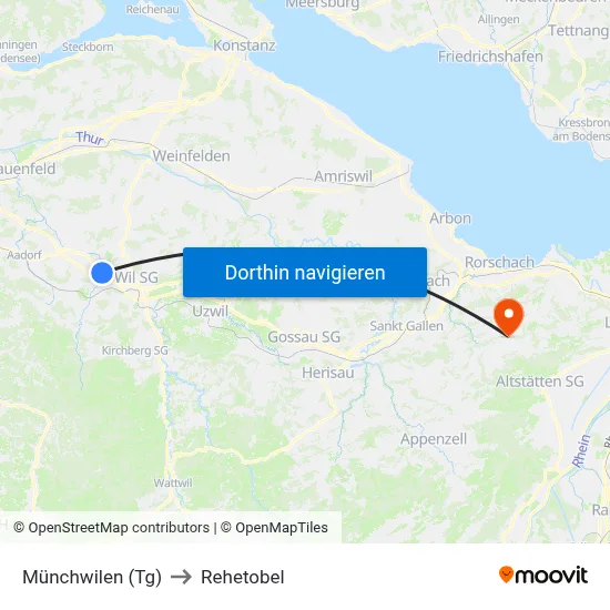 Münchwilen (Tg) to Rehetobel map