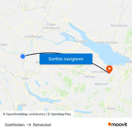 Glattfelden to Rehetobel map