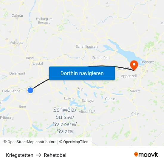 Kriegstetten to Rehetobel map