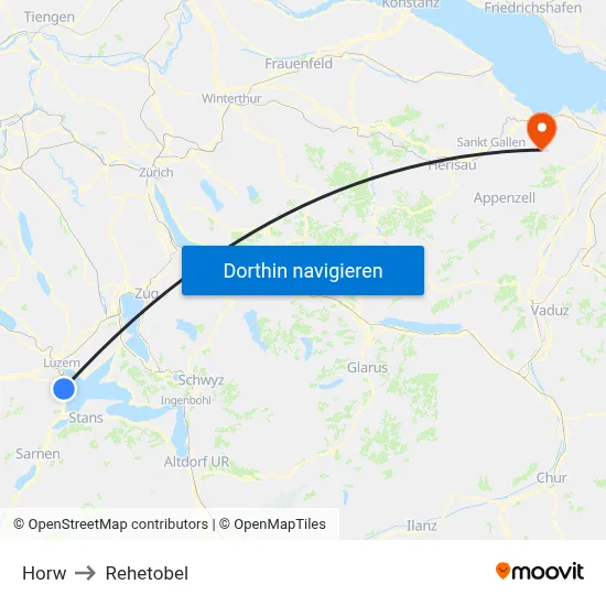 Horw to Rehetobel map
