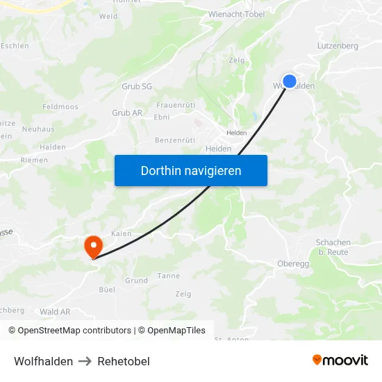 Wolfhalden to Rehetobel map