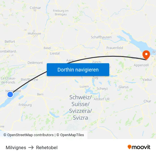 Milvignes to Rehetobel map