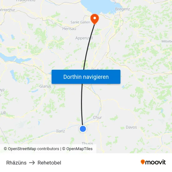 Rhäzüns to Rehetobel map