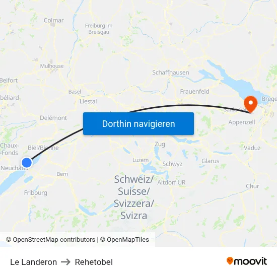 Le Landeron to Rehetobel map