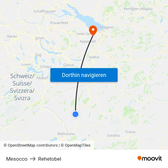 Mesocco to Rehetobel map