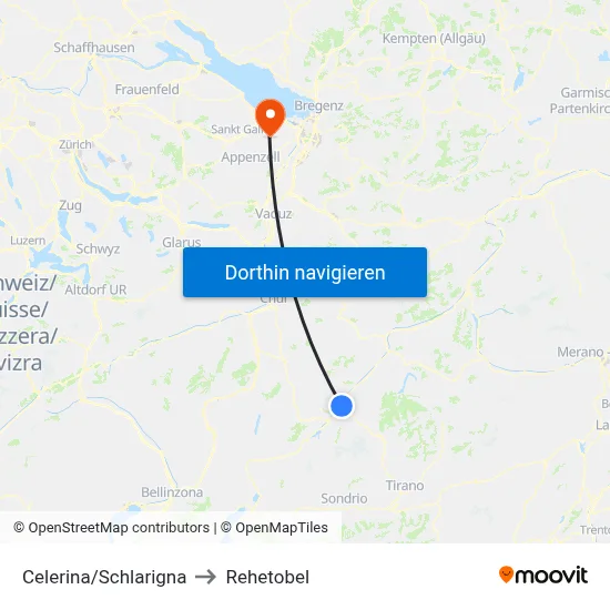 Celerina/Schlarigna to Rehetobel map