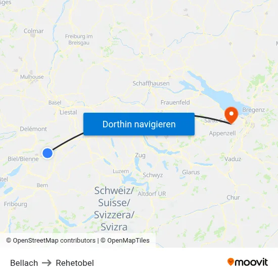 Bellach to Rehetobel map