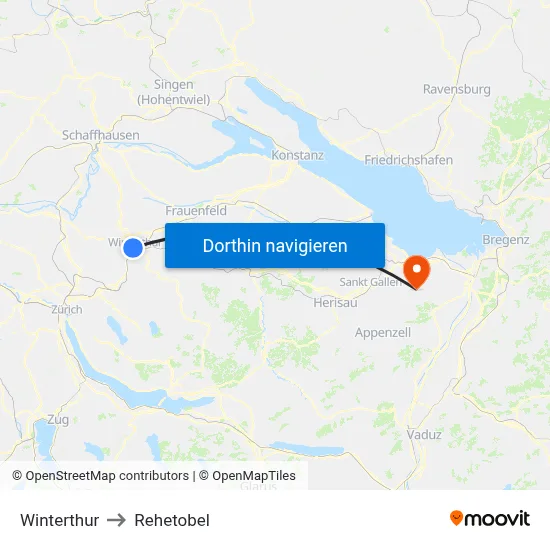 Winterthur to Rehetobel map