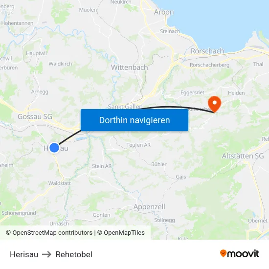 Herisau to Rehetobel map