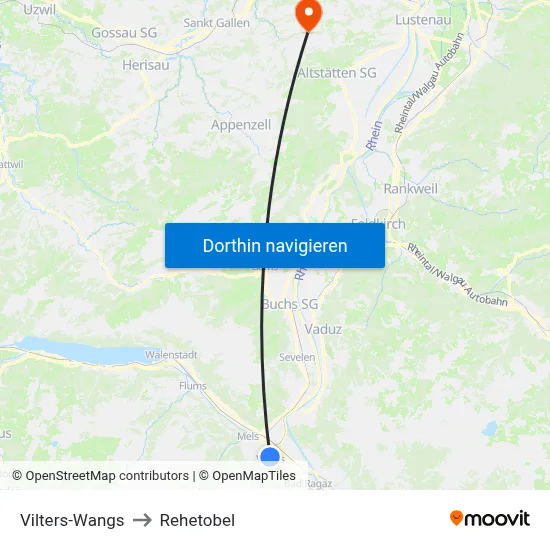 Vilters-Wangs to Rehetobel map