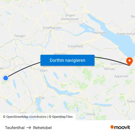 Teufenthal to Rehetobel map