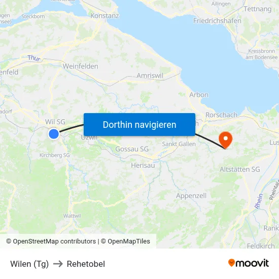 Wilen (Tg) to Rehetobel map