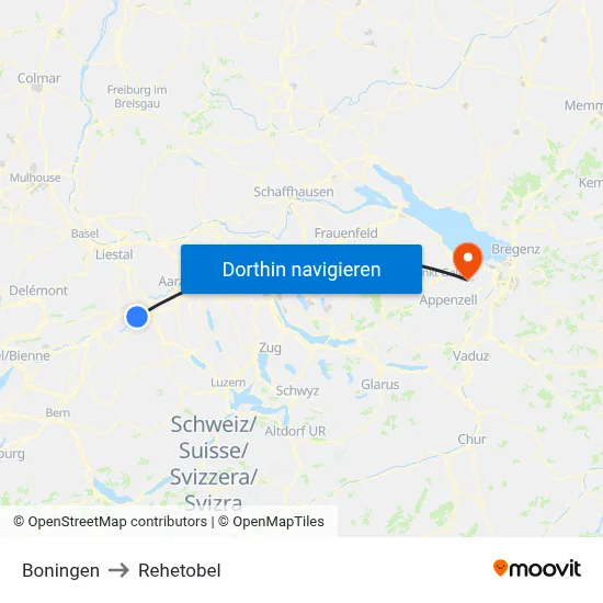 Boningen to Rehetobel map