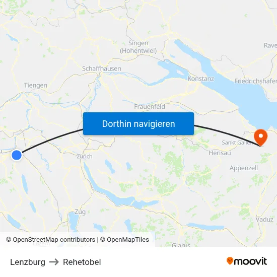 Lenzburg to Rehetobel map