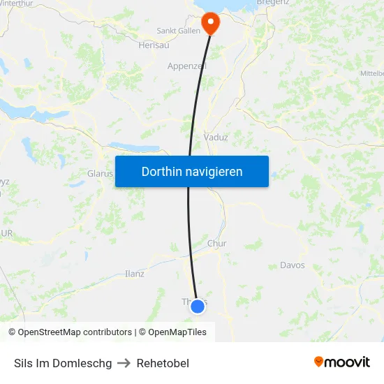 Sils Im Domleschg to Rehetobel map