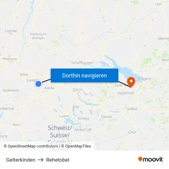 Gelterkinden to Rehetobel map
