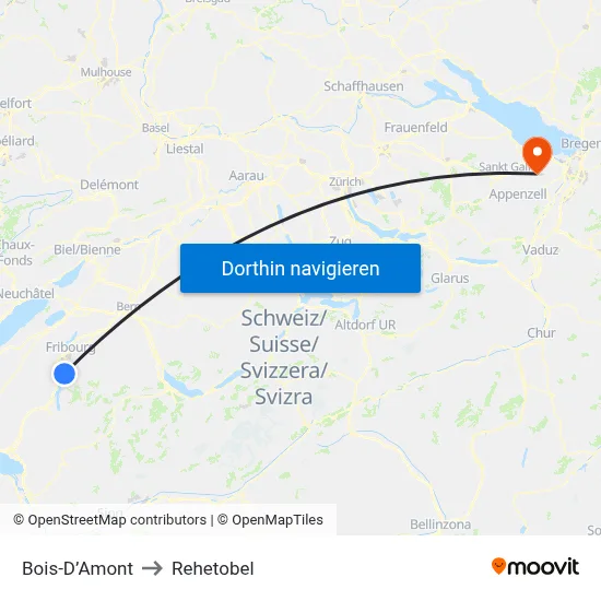 Bois-D’Amont to Rehetobel map