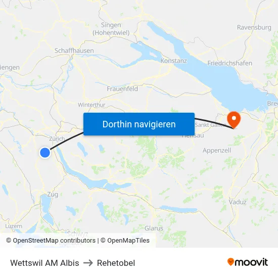 Wettswil AM Albis to Rehetobel map