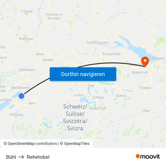 Bühl to Rehetobel map