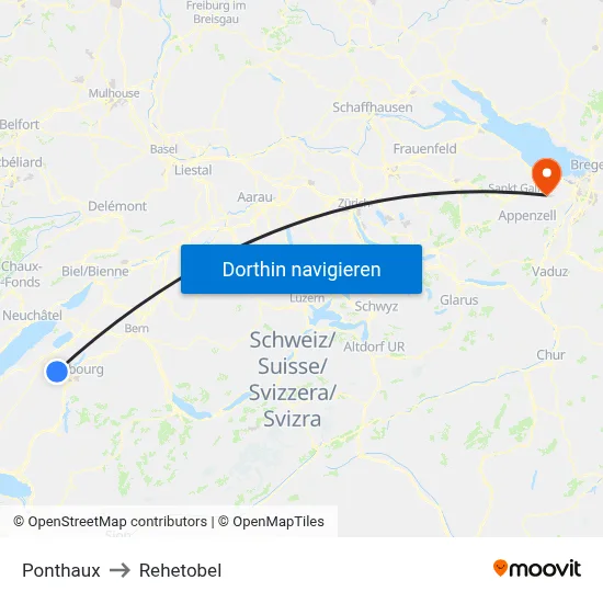 Ponthaux to Rehetobel map