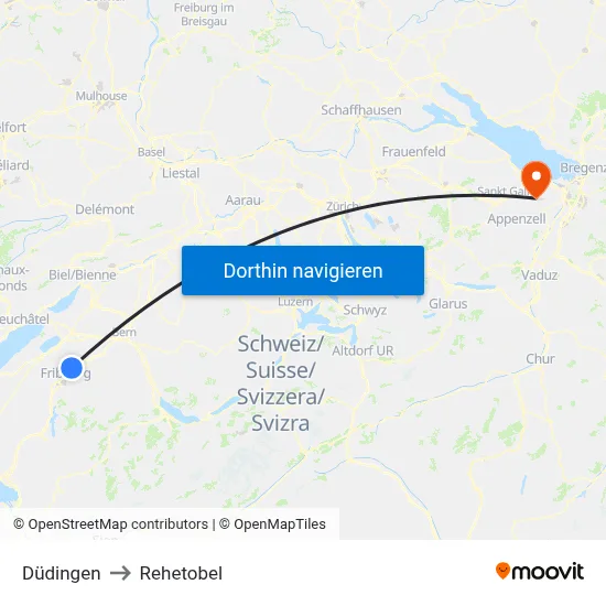 Düdingen to Rehetobel map