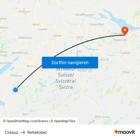 Crésuz to Rehetobel map