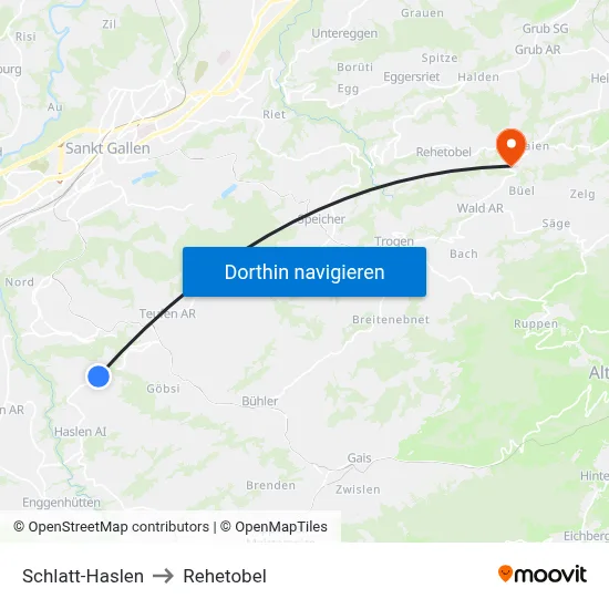 Schlatt-Haslen to Rehetobel map