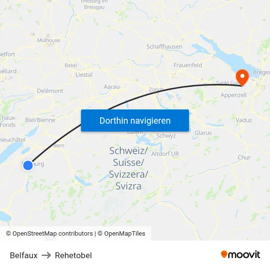 Belfaux to Rehetobel map