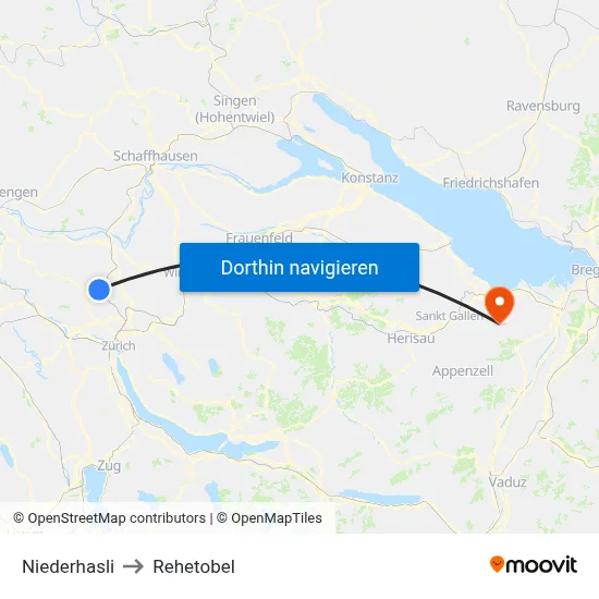 Niederhasli to Rehetobel map
