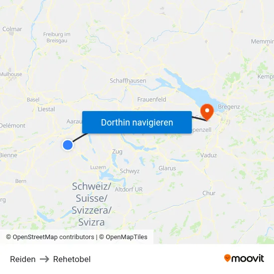 Reiden to Rehetobel map