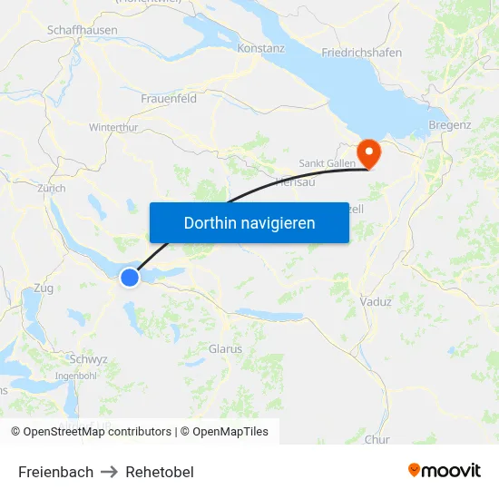 Freienbach to Rehetobel map