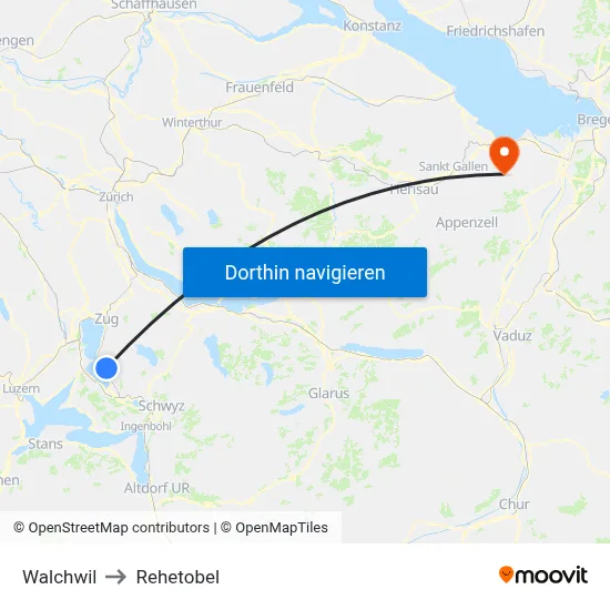 Walchwil to Rehetobel map