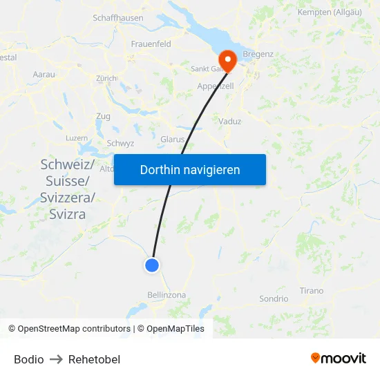 Bodio to Rehetobel map