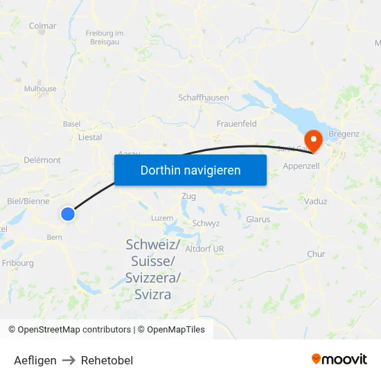 Aefligen to Rehetobel map