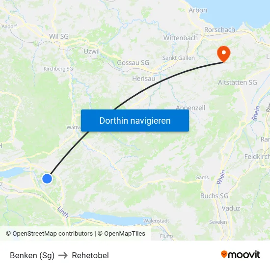 Benken (Sg) to Rehetobel map