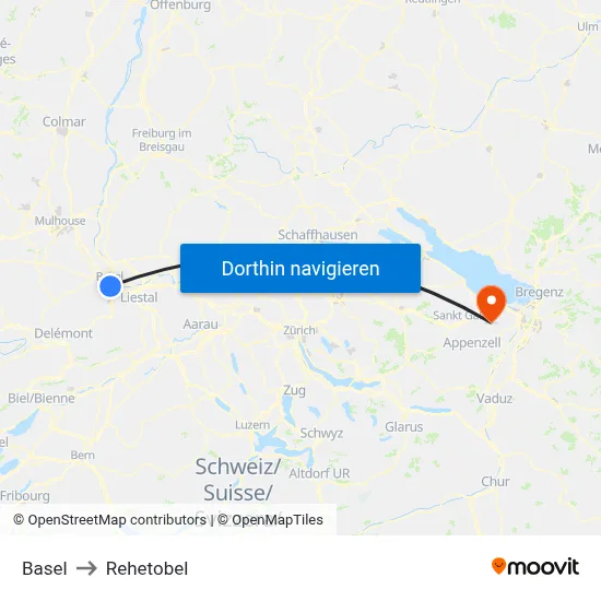 Basel to Rehetobel map
