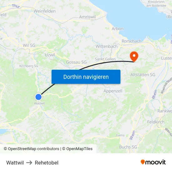 Wattwil to Rehetobel map