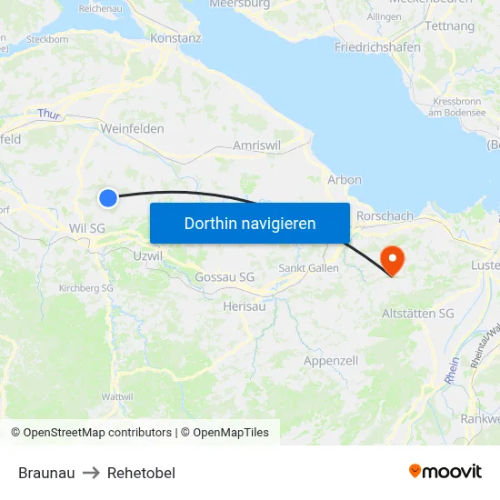 Braunau to Rehetobel map