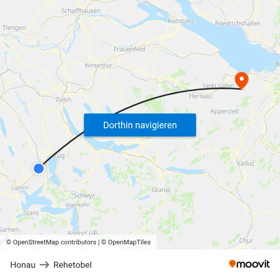 Honau to Rehetobel map