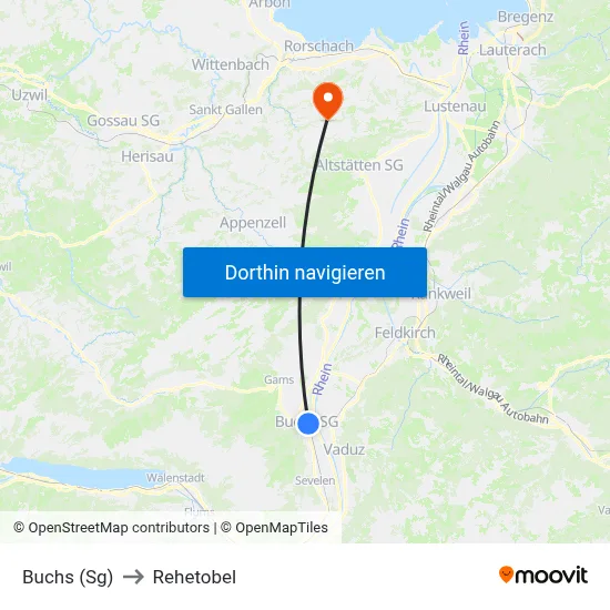 Buchs (Sg) to Rehetobel map