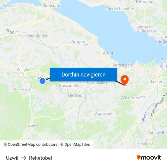 Uzwil to Rehetobel map