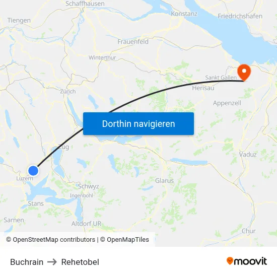 Buchrain to Rehetobel map