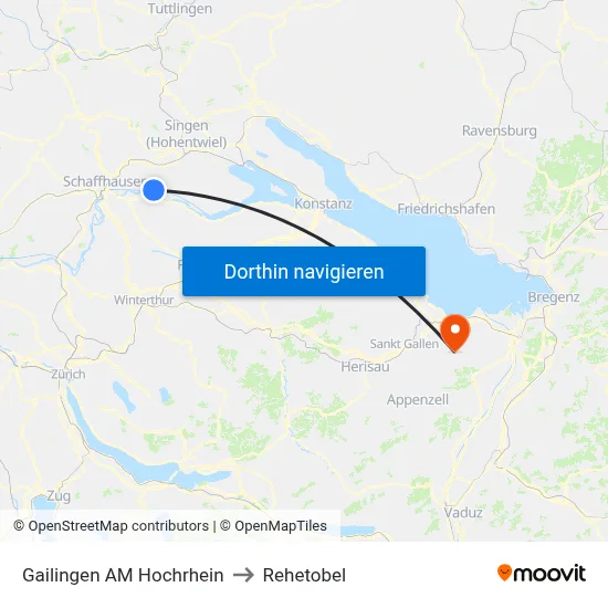 Gailingen AM Hochrhein to Rehetobel map