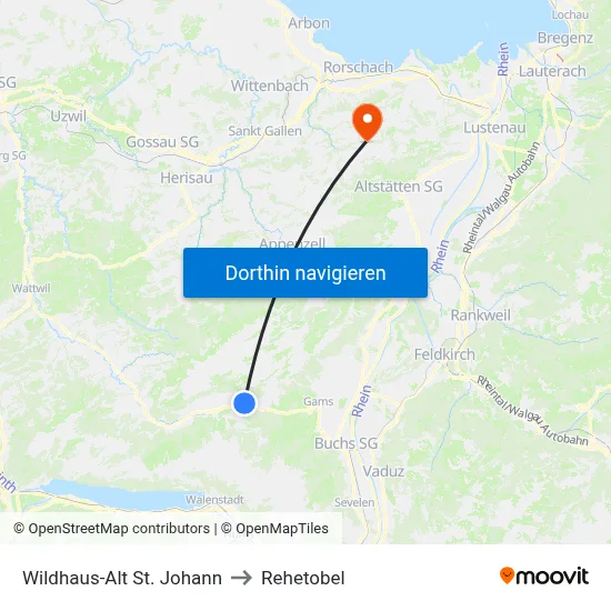 Wildhaus-Alt St. Johann to Rehetobel map